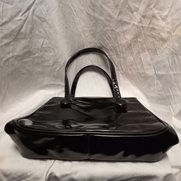 VINTAGE - BON-TON Black Patent Satchel w/Toggled Framed Center Compartme… - Picture 3 of 5